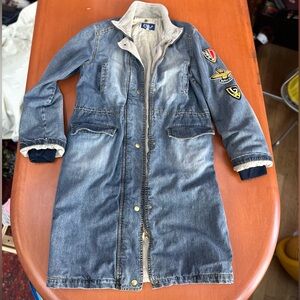 RARE Byblos Jean Jacket / denim trench coat Size 8 Italian Vintage